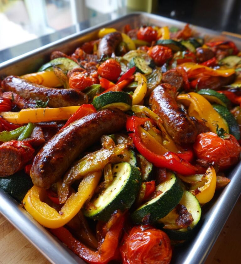 Air Fryer Harissa Sausage & Veg Traybake