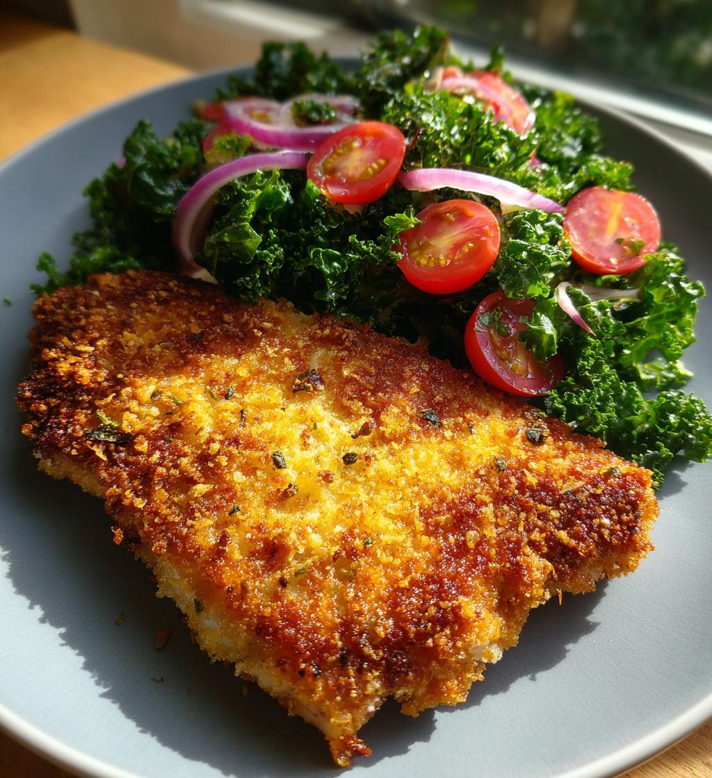 Air Fryer Pork Milanese with Kale Salad