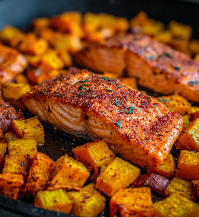 Air Fryer Salmon with Sweet Potato