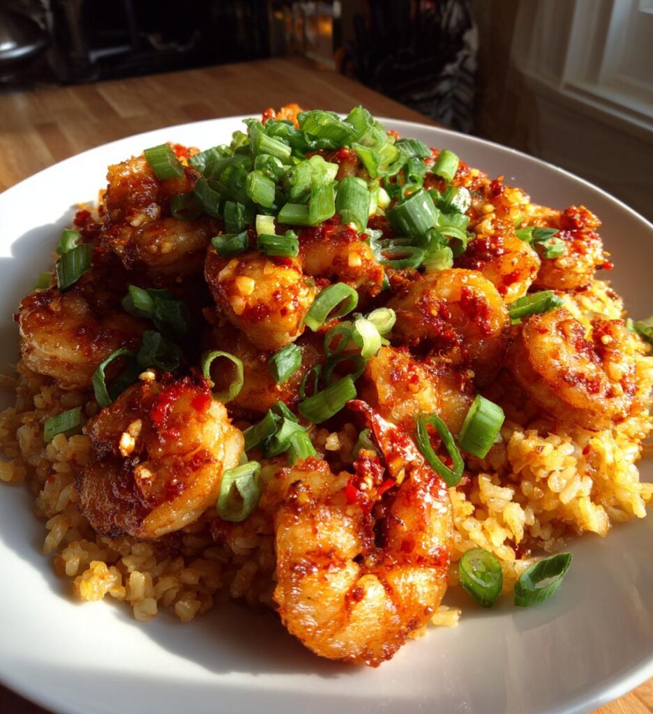 Air Fryer Spicy Shrimp Crispy Rice